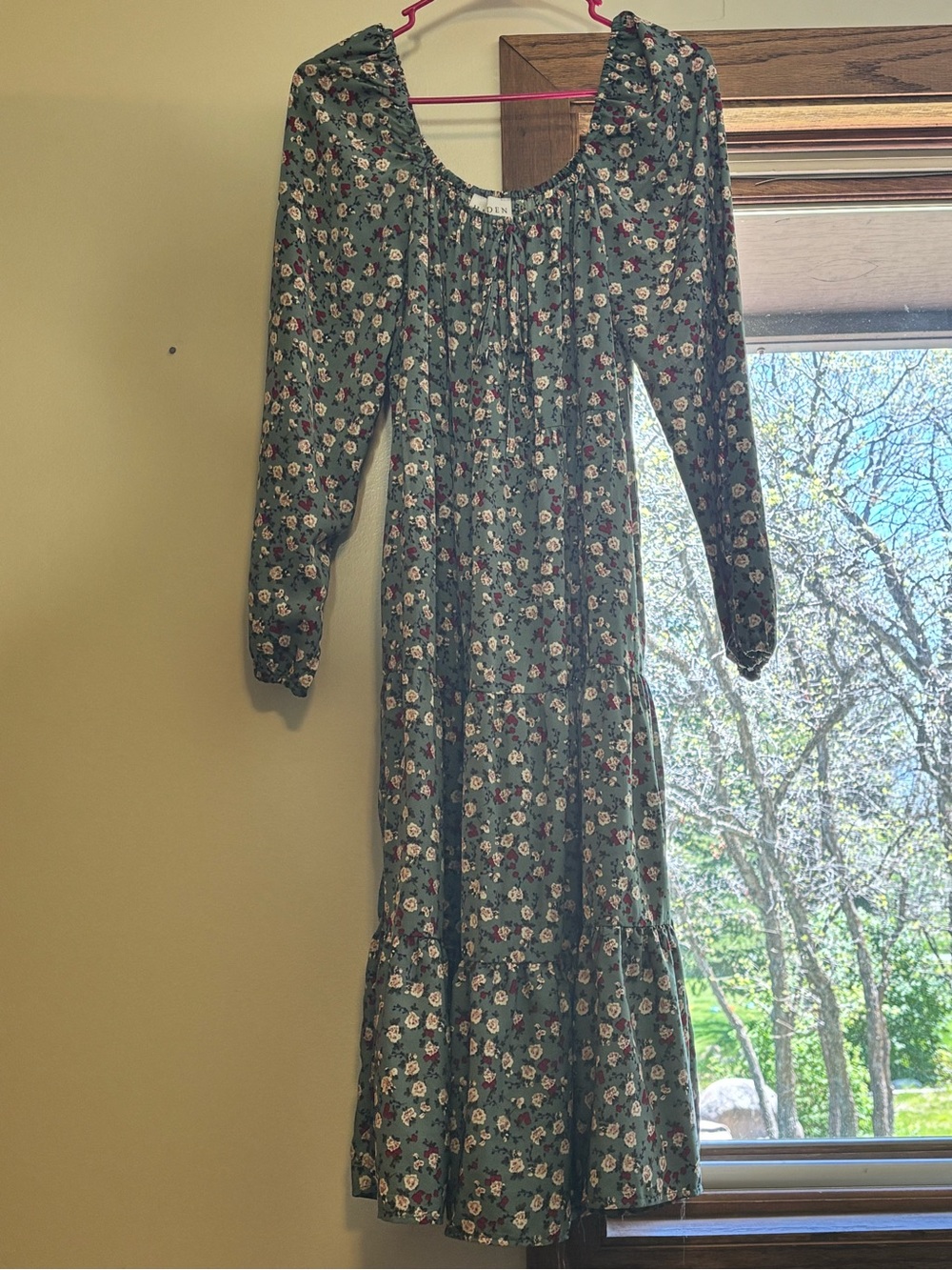 Hayden Green Floral Long Sleeve Midi Dress